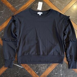 Evereve Black Long Sleeve Top with Ruffle Detail